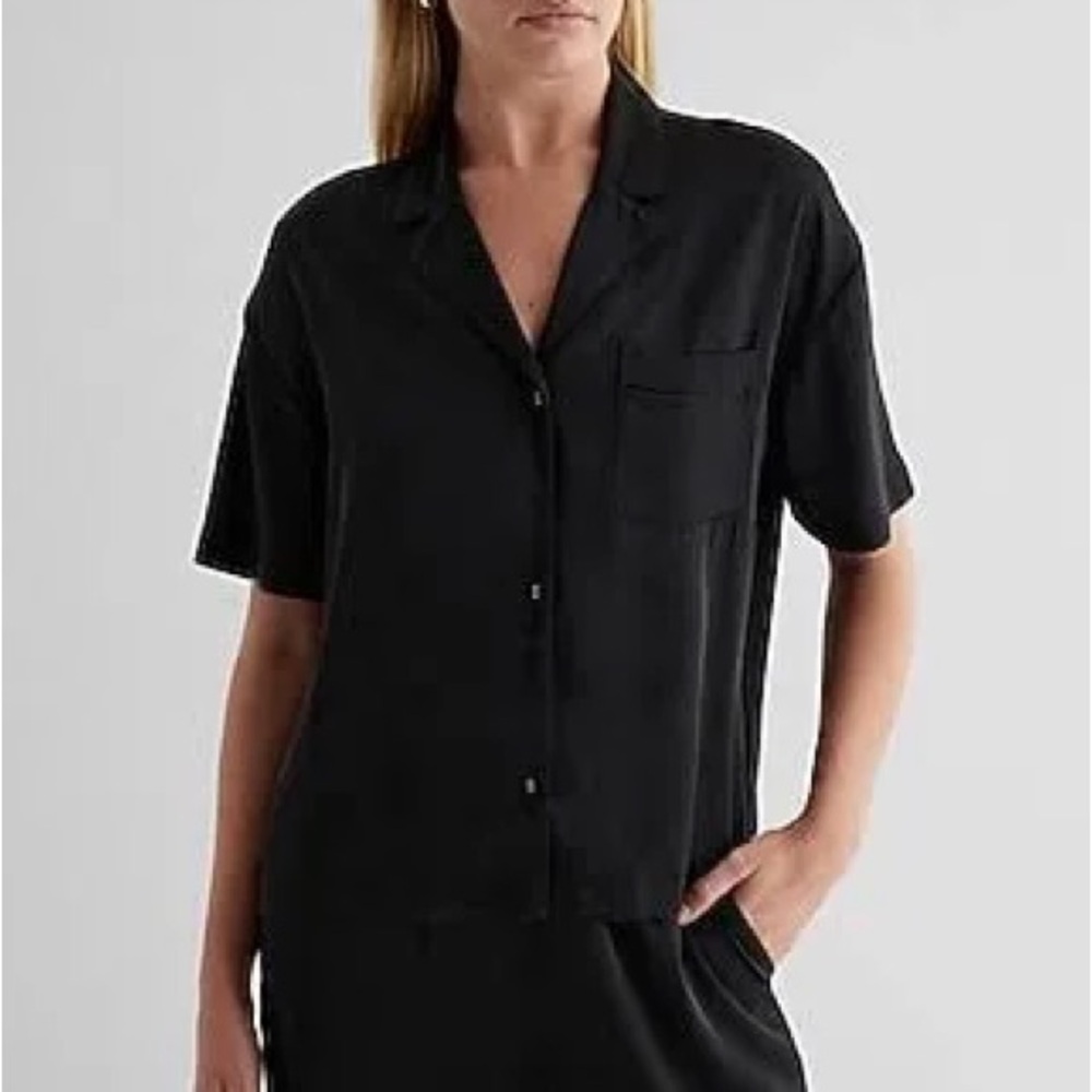 Express Women’s Classic Black Satin Wide Leg Pajama Set Size Large NEW - Picture 4 of 12